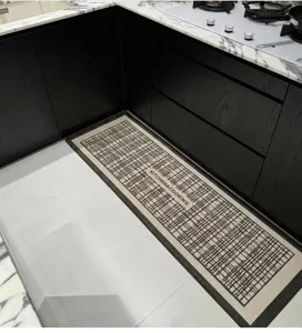 Modern kitchen runner mat with anti-slip backing and woven grid pattern for home use.