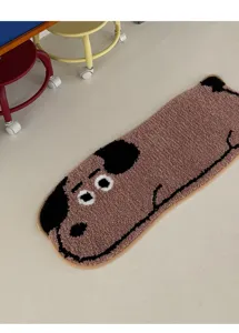 Cute cartoon dog shaped plush floor mat, soft fluffy bedroom bedside rug for home