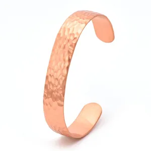 Minimalist Pure Copper Bangle For Women Men Hammered Texture Adjustable Open Cuff Bracelet Geometric Fashion Jewelry Gift