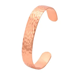 Hammered pure copper open cuff bracelet, stylish adjustable minimalist metal jewelry for women.