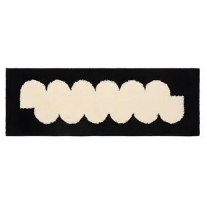 Modern black and white wavy bedside rug, thick plush floor mat for bedroom home decor item