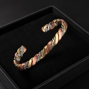 Bracciale in rame magnetico intrecciato tricolore, elegante bracciale aperto in filo.