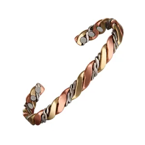 Bracciale rigido magnetico in rame intrecciato tricolore da uomo e donna, elegante e chic.