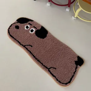 Cute cartoon dog shaped bath mat, soft fluffy absorbent non-slip floor rug for home bedroom.