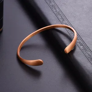 Minimalist pure copper open cuff bracelet for women, adjustable matte finish metal jewelry.