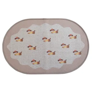 Cream style bathroom anti-slip absorbent floor mat with cute cartoon dog print rug.