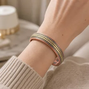 Premium copper magnetic therapy wheat bracelet, vintage open adjustable design for daily wear.