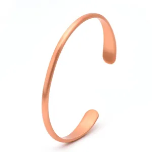 Minimalist Pure Copper Smooth Open Cuff Bracelet For Women Men Adjustable Geometric Plain Metallic Bangle Everyday Office Jewelry Gift