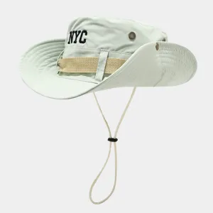 Light green outdoor bucket hat for men and women, breathable hiking hat with NYC embroidery