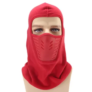 Red fleece balaclava winter outdoor cycling face mask warm windproof hat for cold weather
