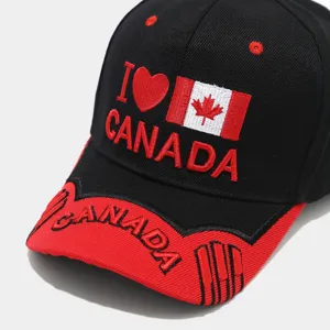 Classic black and red Canada flag 3D embroidered baseball cap for outdoor casual wear.