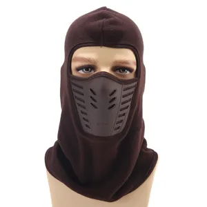 Brown fleece balaclava winter outdoor cycling cap windproof warm face mask hood men
