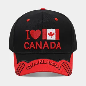 Unisex Canada Flag 3D Embroidered Baseball Cap Black Red Casual Outdoor Sun Hat