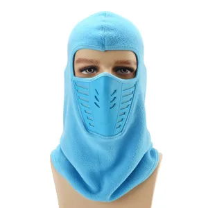 Winter thermal fleece balaclava outdoor cycling windproof face mask warm blue hood hat