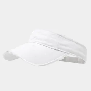 White distressed empty top cap, casual outdoor sports sun visor with vintage washed design.
