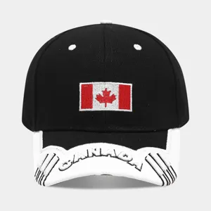 Close-up view of the black baseball cap featuring embroidered Canadian flag and CANADA text.