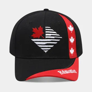 Casual black red baseball cap with Canadian maple leaf embroidery outdoor streetwear hat
