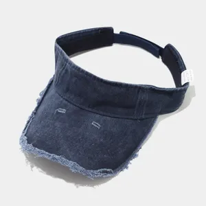 Washed denim empty top sun visor hat retro frayed edge outdoor sports sun hat for summer