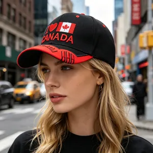 Classic black red Canada flag 3D embroidered baseball cap for stylish outdoor wear.