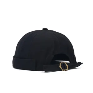 Black docker cap miki hat retro roll up brim adjustable metal buckle unisex street