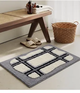 Thick absorbent bathroom mat modern geometric tufted non-slip floor rug for home doorway.