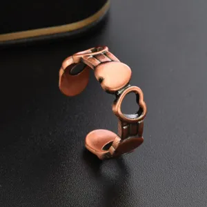 Fashion Luxury Copper Hollow Double Heart Open Ring Magnet Adjustable Geometric Ring Polished Electroplated Jewelry For Men Women