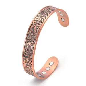 Vintage magnetic tree of life copper bracelet open bangle for men health energy jewelry detail