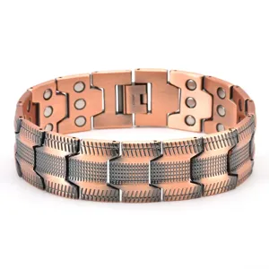 Bracciale magnetico in rame da uomo con maglie a scudo e pietre energetiche alla moda.