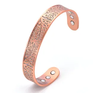 Vintage Copper Magnetic Therapy Cuff Bracelet with Celtic Knot Tree of Life Detail
