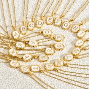 Euro-American Personality Titanium Steel Alphabet Necklace Gold Color Irregular Artificial Pearl Initial Letter Pendant Necklace Unisex Jewelry Gift