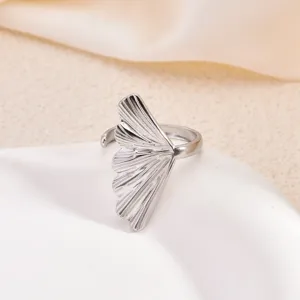 Silberner Ginkgoblatt Offener Ring Einstellbare Metall Muschel Form Schmuck Urlaub Geschenk