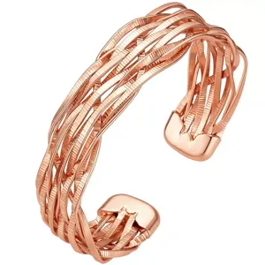 Rose copper woven open cuff bracelet, adjustable copper wire wristband for stylish women.
