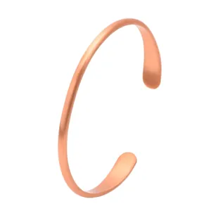Minimalist pure red copper open cuff bracelet for women, adjustable daily wear hand jewelry.