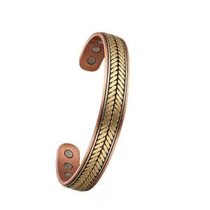 Pure copper magnetic therapy wheat pattern open cuff bracelet for daily wear and wellness
