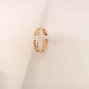 Rose gold titanium steel ring with a single row of sparkling diamonds, dainty and stylish.