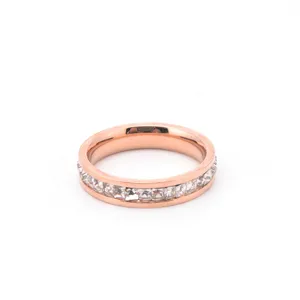 Rose gold titanium steel ring with single row square crystal for women fashion ring item