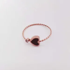 Titanium Steel Rose Gold Heart Ring For Women Korean Fashion Black Mother Of Pearl Rhinestone Twisted Band Finger Ring Jewelry