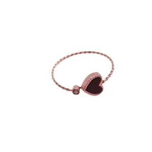 Rose Gold Stainless Steel Heart Ring with Twisted Band and Diamond Accents for Women