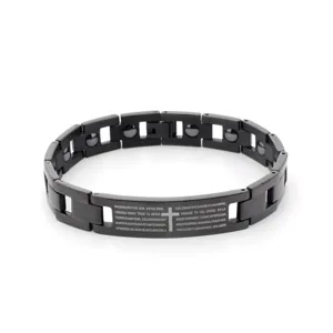 Men Titanium Steel Magnet Bracelet Vintage Religious Cross Prayer Lettering Wristband Fashion Hip Hop Jewelry