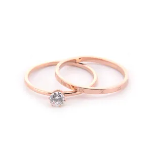 Fashion Titanium Steel Roman Numeral Ring Set Rose Gold Rhinestone Geometric Double Layer Ring For Women Valentine Gift Jewelry
