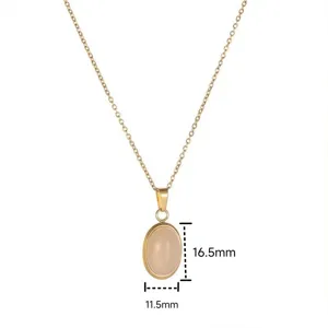 Stainless steel necklace pendant detail showing oval stone dimensions 16.5x11.5mm