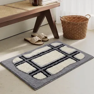 Korean style absorbent bathroom floor mat, anti-slip tufted geometric bedroom bedside rug.