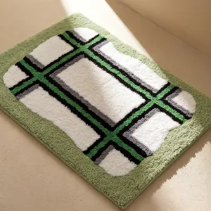 Thick Absorbent Bathroom Floor Mat Non-Slip Geometric Grid Plush Doormat For Shower Room Entrance Machine Washable Rug