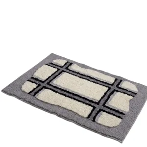Fluffy bath mat absorbent non-slip floor rug modern geometric pattern for bathroom bedroom