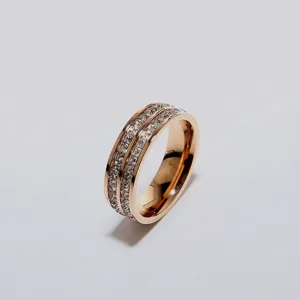 Rose gold stainless steel double row crystal ring fashion jewelry for men and women