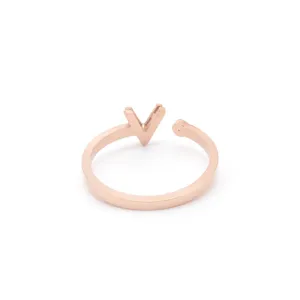 Minimalist rose gold titanium steel V-shaped open ring, stylish daily wear jewelry piece.