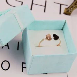 Minimalist double heart open ring stainless steel rose gold black acrylic ring jewelry gift box
