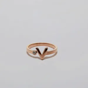 Minimalist rose gold titanium steel V-shaped open ring front view product display