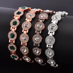 European Fashion Round Full Rhinestone Magnetic Copper Bracelet For Men Women Couple Magnet Clasp Jewelry Gift