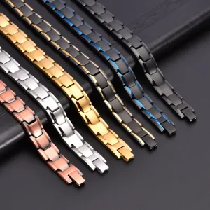 High End 304 Stainless Steel Magnetic Therapy Bracelet Double Beveled Edge Gold Silver Black Men Women Fashion Health Jewelry